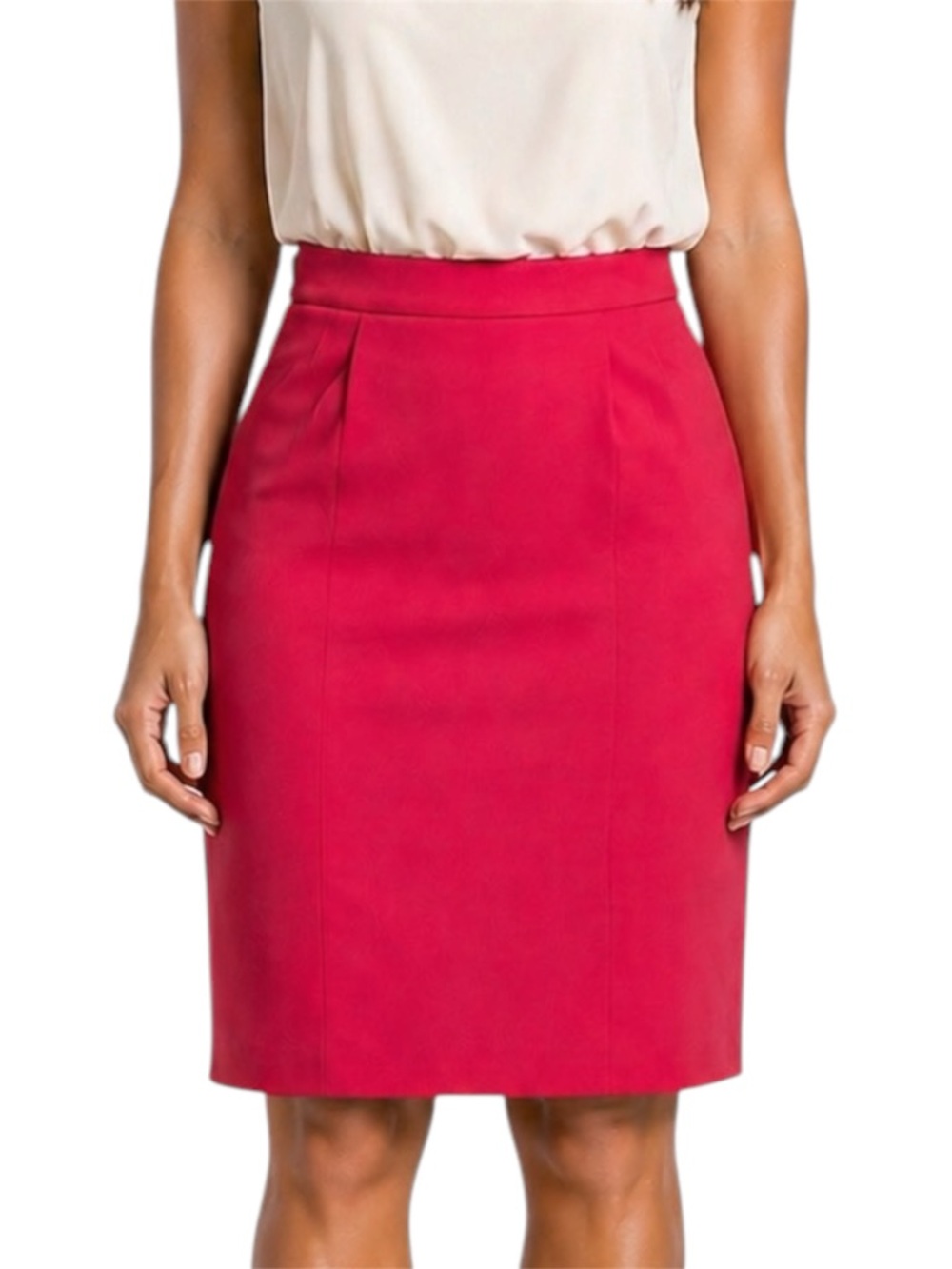 CHANEL Four Leaf Clover Red Linen High Waist Vintage Skirt US 8 FR 40
